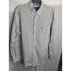 Mens M Crown‎ & Ivy Grey White Plaid Long Sleeve Button Down Preppy